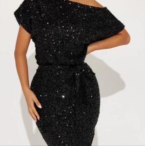 Fashion Nova Black Sequin Midi Dress